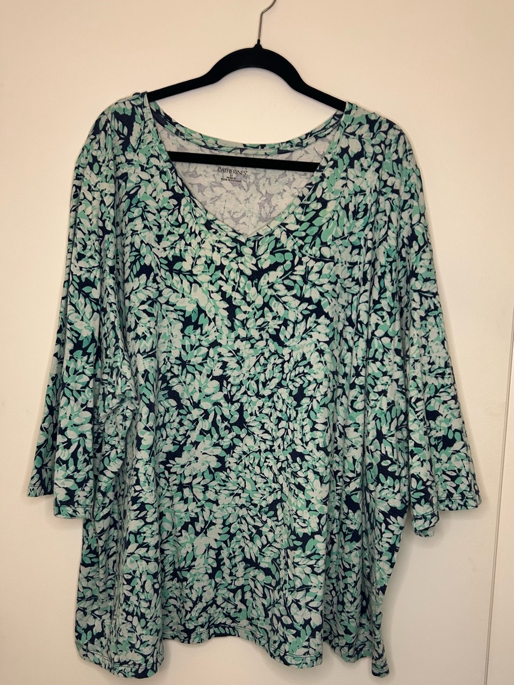 Catherines Multicolor Botanical V-neck 3/4 Sleeve Top Womens 3X